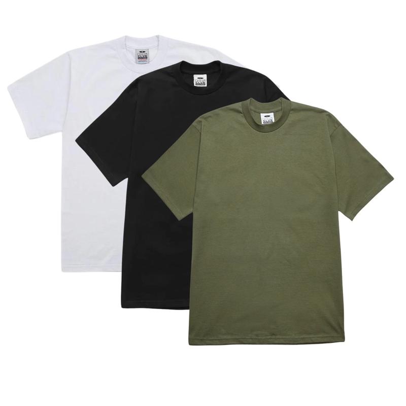 3 Pack PROCLUB Short Sleeve Heavyweight Crew Neck T-Shirt Casual Menswear Tshirt