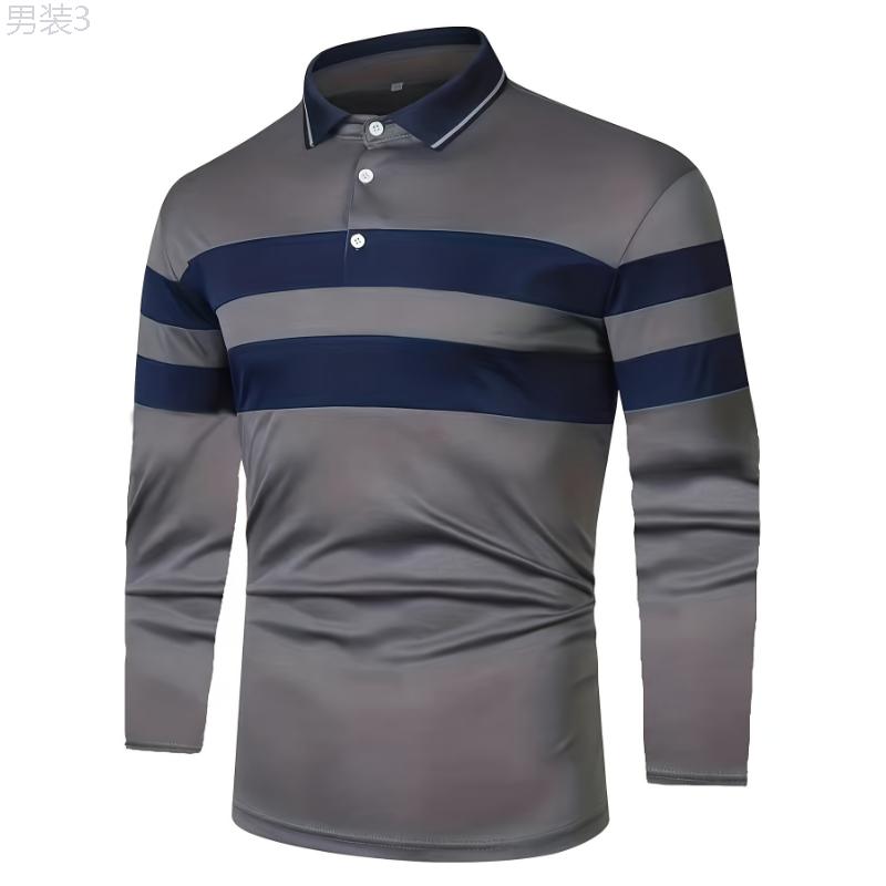 Year-Round Chic Men's Polo: Striped Slim-Fit with Contrast Collar & Stretch Fabric, Durable & Easy-Care Casual Wear Menswear Top