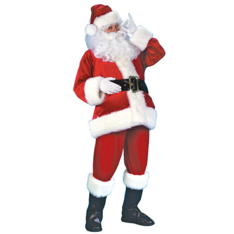 Christmas Santa Claus Cosplay Costume, Red Santa Zipper Coat+Pants+Hat+Belt+Beard+Shoes