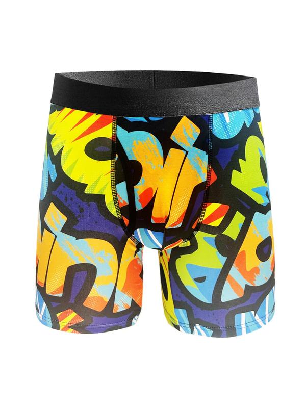 Men's All Over Print Tape Waist Boxer Brief, Breathable Comfy Underwear for Daily Wear, Casual Men's Underwear for All Seasons