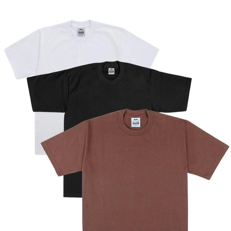 3 Pack PROCLUB Short Sleeve Heavyweight Crew Neck T-Shirt Casual Menswear Tshirt