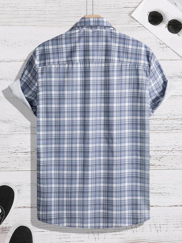 Men's Regular Fit Plaid Print Button Front Shirt Without Tee, Summer Clothes