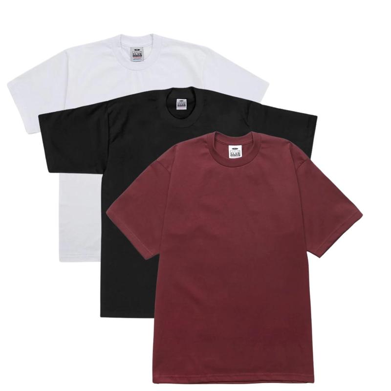 3 Pack PROCLUB Short Sleeve Heavyweight Crew Neck T-Shirt Casual Menswear Tshirt