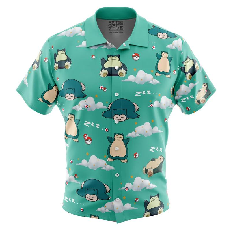 Snorlax Pattern Pokemon Button Up Hawaiian Shirt