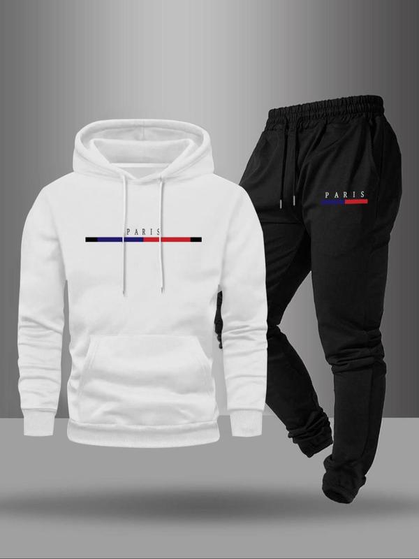 Men's Letter Print   Hoodie & Drawstring Waist Sweatpants Two-piece Set, Casual Loose Long Sleeve Hooded Sweatshirt & Jogger Pants for Fall & Winter, Men's Two-piece Outfits for Daily Wear