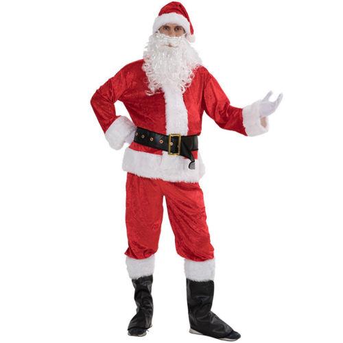 Christmas Santa Claus Cosplay Costume, Red Santa Zipper Coat+Pants+Hat+Belt+Beard+Shoes