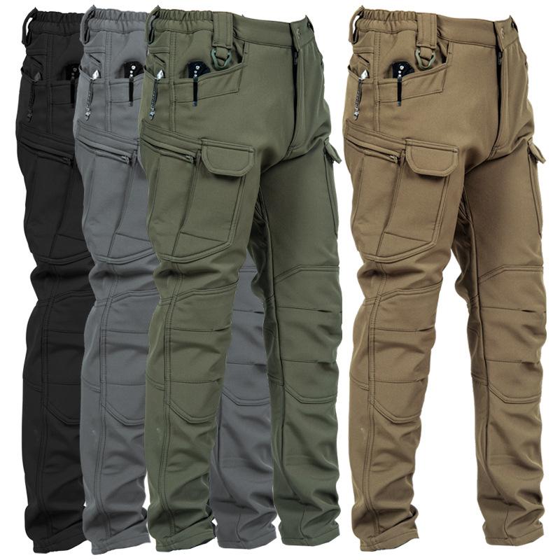 Outdoor Technical Trousers Men's Soft Shell Tactical Pants Fleece Warm Casual Working Pants Fleece-lined Thickened Climbing Pants