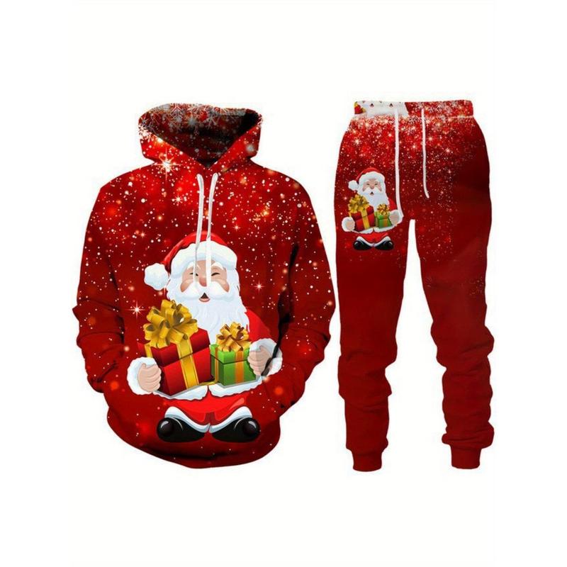 Winter Knitting Fabric Santa Claus Pattern 3D Printed Hoodie Suit-Regular Version, Casual Homewear% Polyester Sport Pants Suit, with Slight Elasticity, Hoodie and Suit