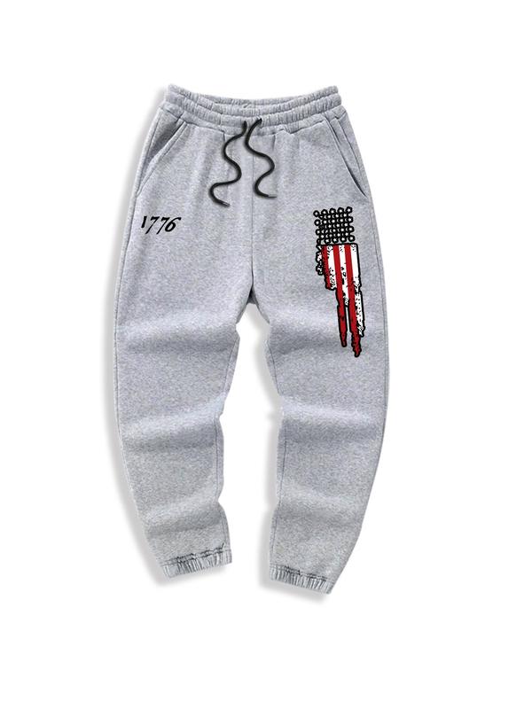 Men's American Flag  & Figure Print Drawstring Waist Jogger Pants, Casual  Regular Fit Pocket Elastic Waist Trousers  for Fall & Winter, Men's Bottoms for Daily Wear