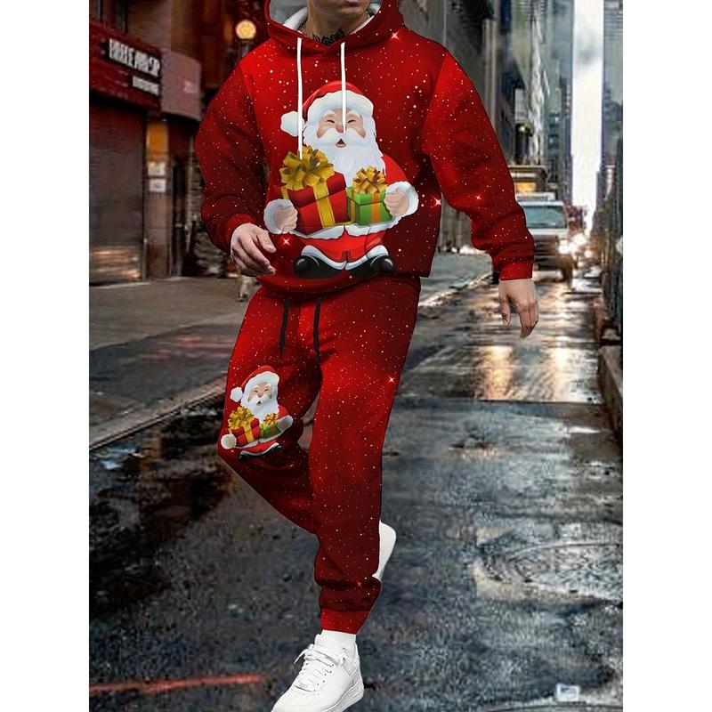 Winter Knitting Fabric Santa Claus Pattern 3D Printed Hoodie Suit-Regular Version, Casual Homewear% Polyester Sport Pants Suit, with Slight Elasticity, Hoodie and Suit