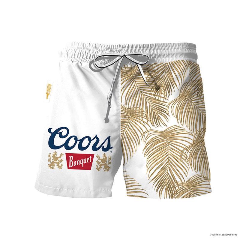 Coors Banquet Tropical Fern Swim Trunks, Hawaiian Short Underwear for men Dad Friend, Men 3D Printed Hawaiian Shorts Gift, Aloha Shirt, Beach Shorts Gift