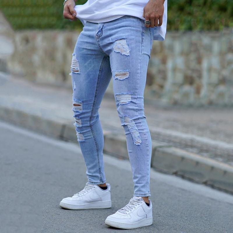 Men's Ripped Jeans Slim Fit Skinny Stretch Comfy Denim Jeans Pants Fashion Comfort Tapered Leg