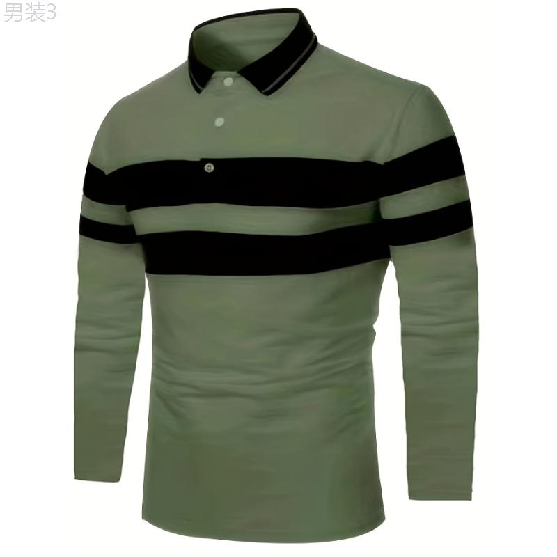 Year-Round Chic Men's Polo: Striped Slim-Fit with Contrast Collar & Stretch Fabric, Durable & Easy-Care Casual Wear Menswear Top