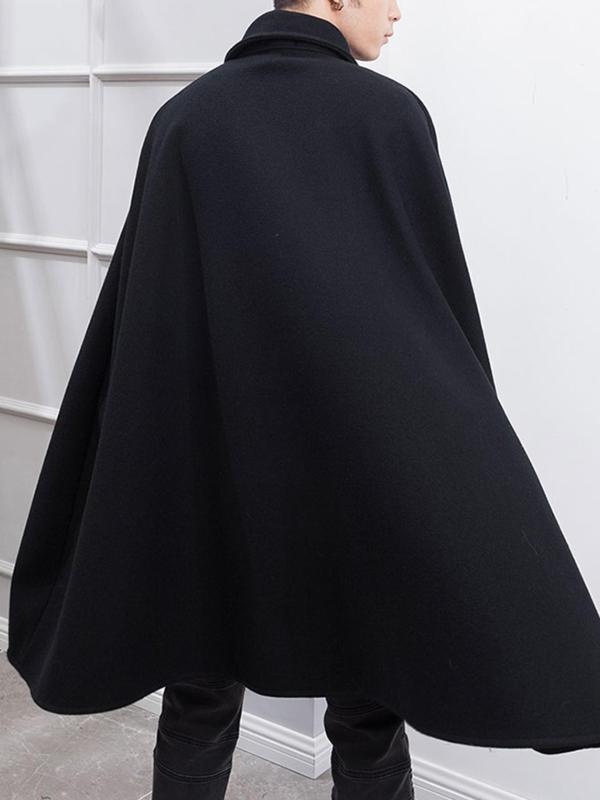 Men's Solid Color Cloak Sleeve Cape Coat, Loose Casual Cape Poncho Coat Jackets for Fall & Winter, Men's Clothing for Daily Wear