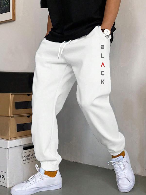 Men's Letter Print Drawstring Waist Sweatpants, Casual Regular Fit Pocket Jogger Pants for Daily Wear, Men's Trousers for All Seasons