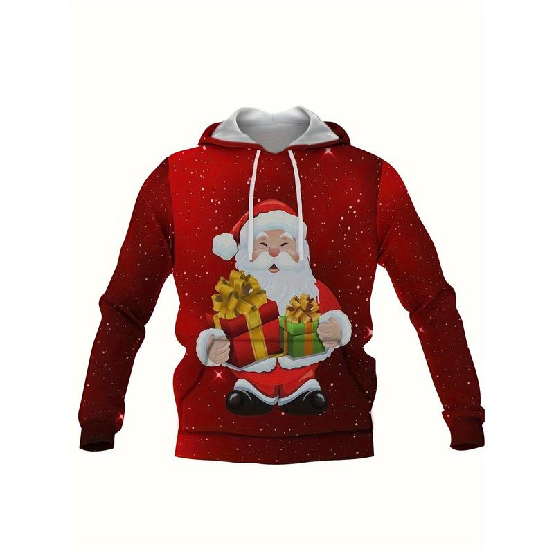 Winter Knitting Fabric Santa Claus Pattern 3D Printed Hoodie Suit-Regular Version, Casual Homewear% Polyester Sport Pants Suit, with Slight Elasticity, Hoodie and Suit