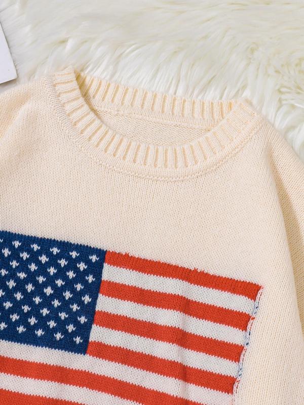 Men's Regular Fit American Flag Graphic Drop Shoulder Sweater, Casual Long Sleeve Round Neck Jumper for Spring & Fall, Fashion Men's Streetwear Knitwear for Daily Wear