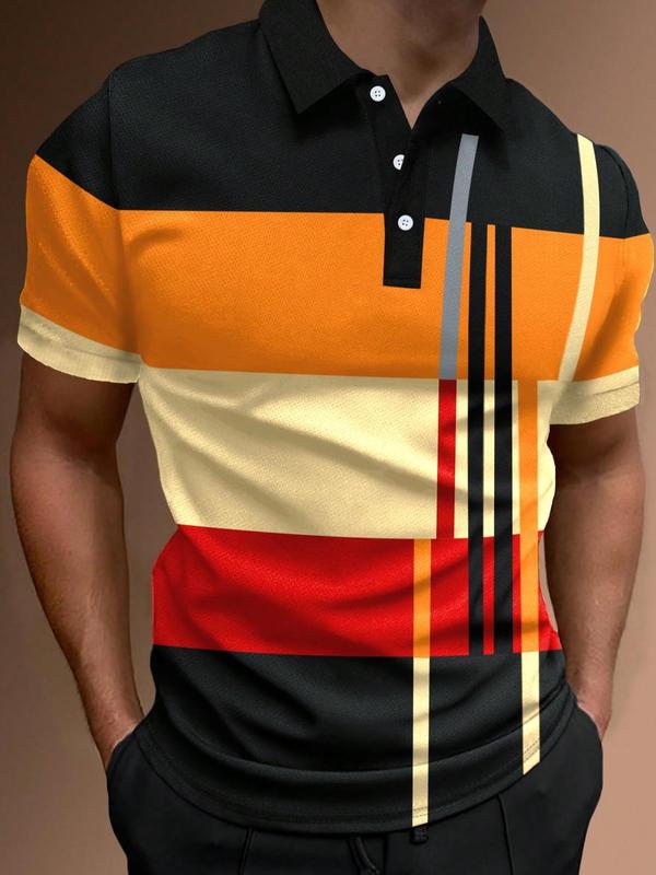 Men's Regular Fit Patchwork Half Button Polo Shirt, Polo Shirts Men, Polo Clothes, Casual Short Sleeve Polo Tee for Summer, Streetwear Menswear for Daily Wear