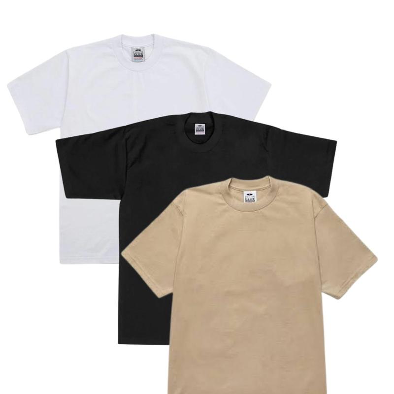 3 Pack PROCLUB Short Sleeve Heavyweight Crew Neck T-Shirt Casual Menswear Tshirt