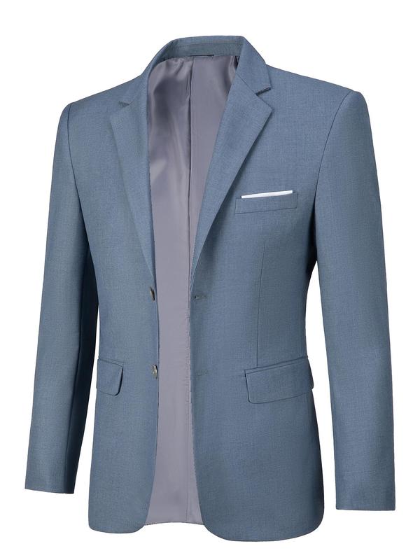 Men's Solid Color Button Front Blazer, Regular Fit Long Sleeve Lapel Blazer for Work Office Business, Fashion Men's Clothing for All Seasons