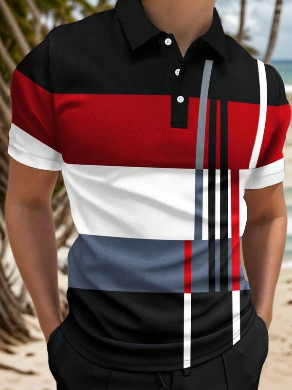 Men's Regular Fit Patchwork Half Button Polo Shirt, Polo Shirts Men, Polo Clothes, Casual Short Sleeve Polo Tee for Summer, Streetwear Menswear for Daily Wear