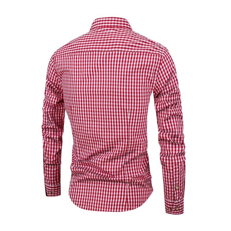 Men's Stylish Checkered Pattern Shirt, Casual Breathable Lapel Button Up Long Sleeve Shirt Top For City Walk Street Hanging Outdoor Activities