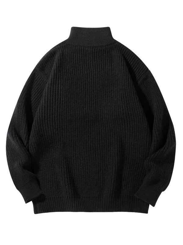 Men's Solid Half Zip Up Funnel Neck Pullover, Regular Fit Casual Drop Shoulder Long Sleeve Sweater for Fall & Winter, Men's Knitwear for Daily Wear