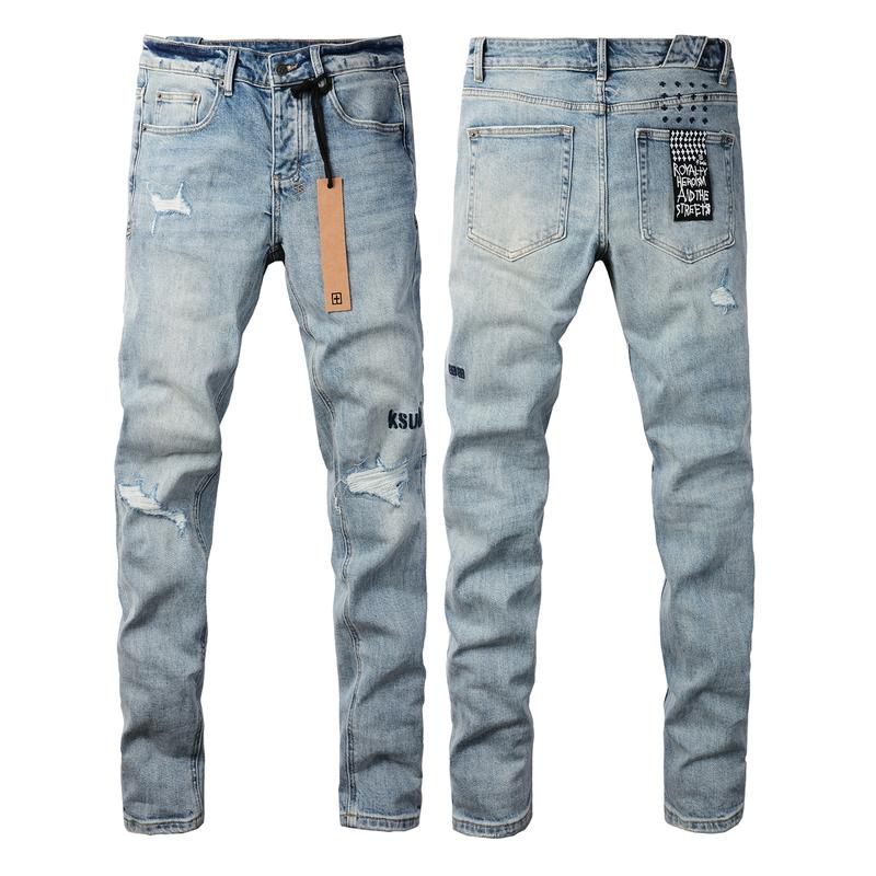 KSUBI brand Men's Jeans Casual Comfort Holes Fashionable Straight Skinny Slim Fit Jeans, Ripped Stretch Jeans Denim Pants