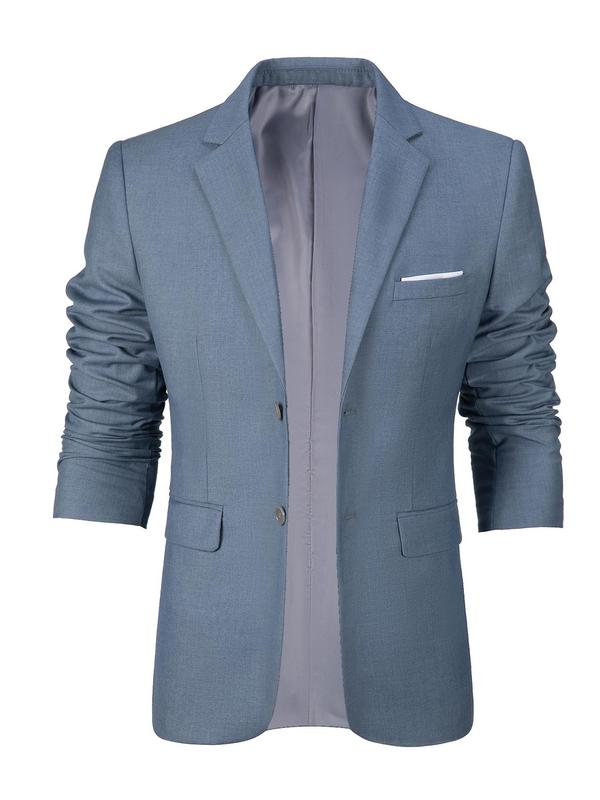 Men's Solid Color Button Front Blazer, Regular Fit Long Sleeve Lapel Blazer for Work Office Business, Fashion Men's Clothing for All Seasons