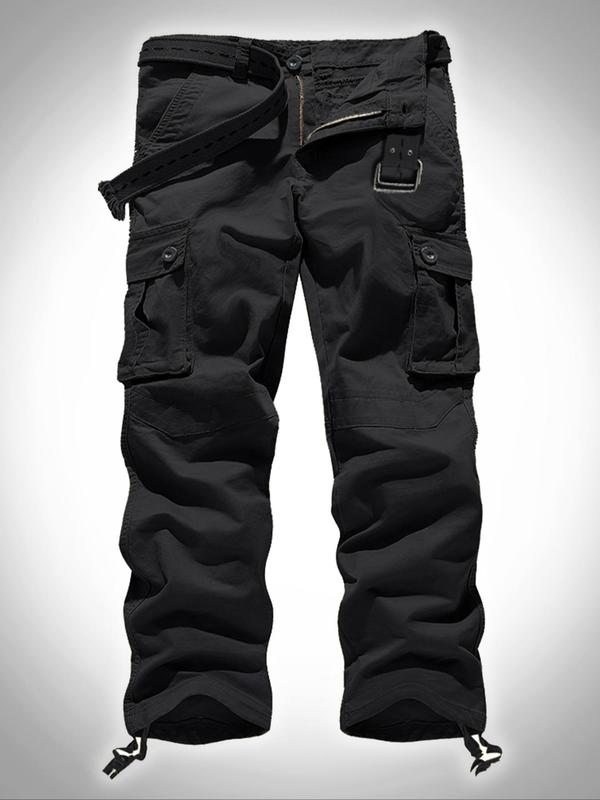 Men's Plain Pocket Button Fly Cargo Pants without Belt, Cargo Pants for Men, Casual Regular Fit Straight Leg Pants for Fall Winter, Menswear, Summer Outfits 2024 for Work, Mens Pants, Comfy Pants, Men's Clothing Trouser