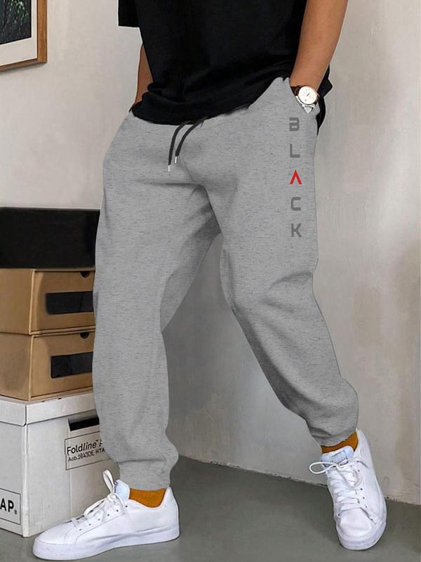 Men's Letter Print Drawstring Waist Sweatpants, Casual Regular Fit Pocket Jogger Pants for Daily Wear, Men's Trousers for All Seasons