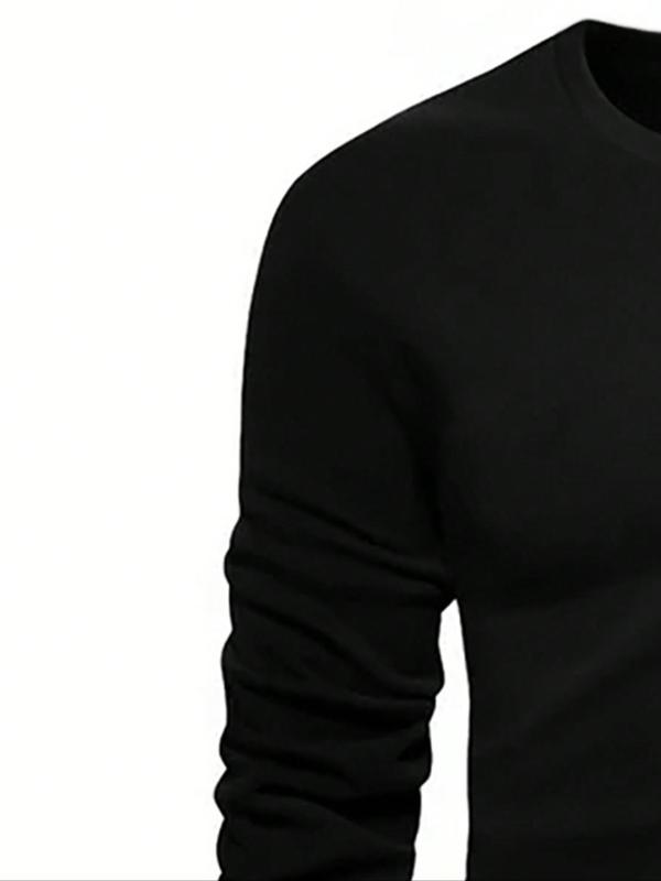 Men's Solid Long Sleeve Crew Neck T-shirt, Casual Regular Fit Basic Round Neck Tee for Fall & Winter, Men's Clothes for Daily Wear