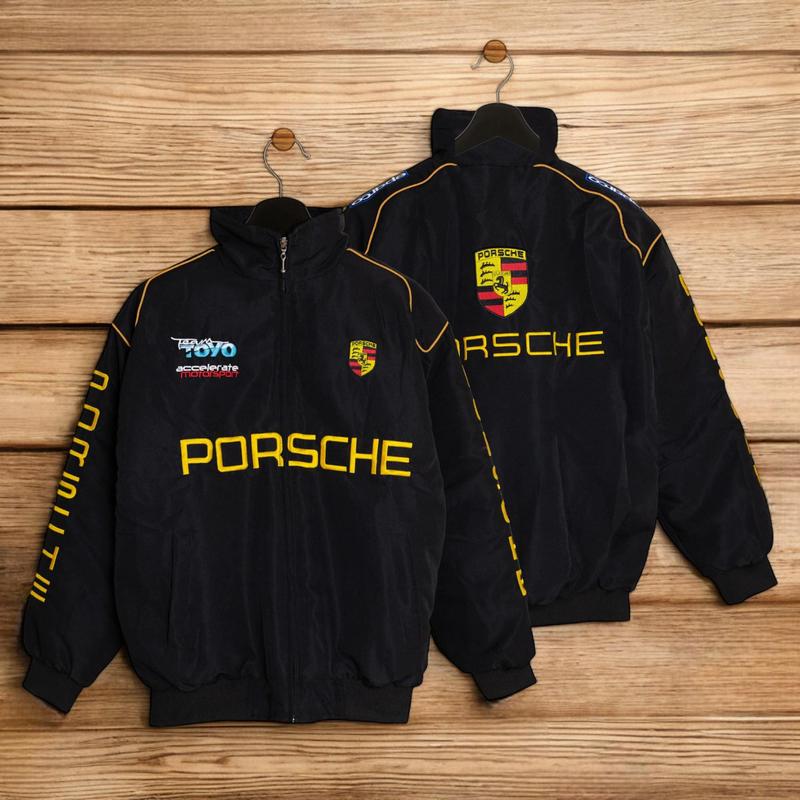 Cool Unisex Porsche Jacket, Y2K Leather Jacket, Modern Racing Jacket, Stylish Streetwear, Leather Jacket With Porsche Patch, Gift For Him Classic Menswear