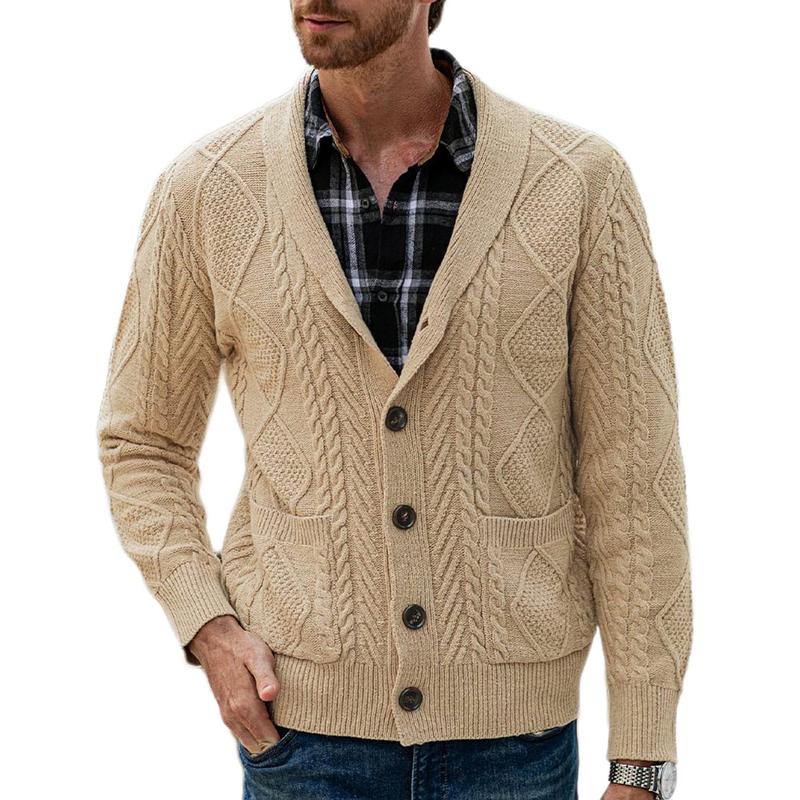 JMIERR Men's Casual Long Sleeve Shawl Collar Buttons Down Cable Knit Cardigan Sweater with Pockets