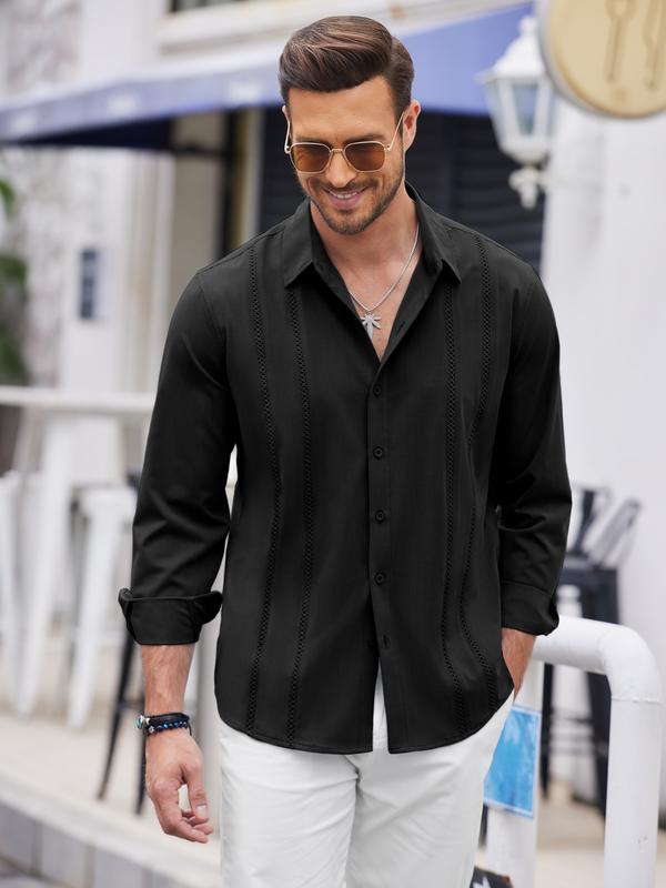 COOFANDY New York Fashion Week Mens Cuban Guayabera Shirt  Casual Button Down Shirts Long Sleeve Beach Linen Shirts Menswear Tropical