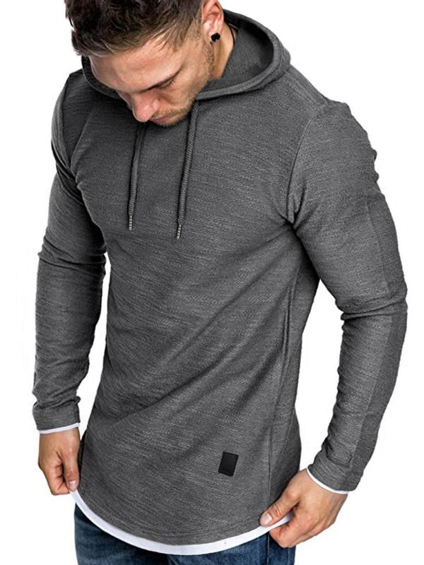 Men's Regular Fit Patched Drawstring Hoodie, Casual Long Sleeve Contrast Binding Sweatshirt for Spring & Fall, Fashion Men's Clothes for Daily Wear, Fall Clothes 2024