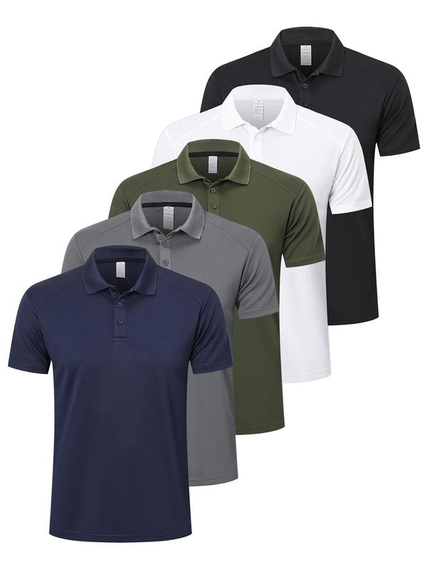 Men's Solid Color Short Sleeve Polo Shirt, Golf Shirt, Casual Regular Fit Button Front Collared Top for Golf Business, Men's Breathable Tops for Daily Wear