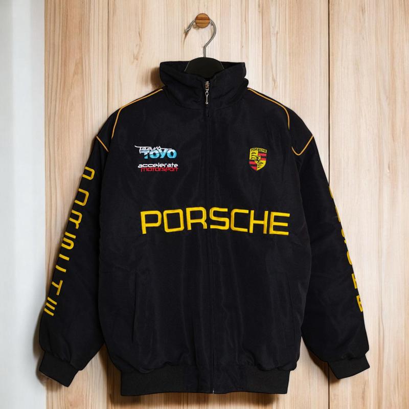 Cool Unisex Porsche Jacket, Y2K Leather Jacket, Modern Racing Jacket, Stylish Streetwear, Leather Jacket With Porsche Patch, Gift For Him Classic Menswear