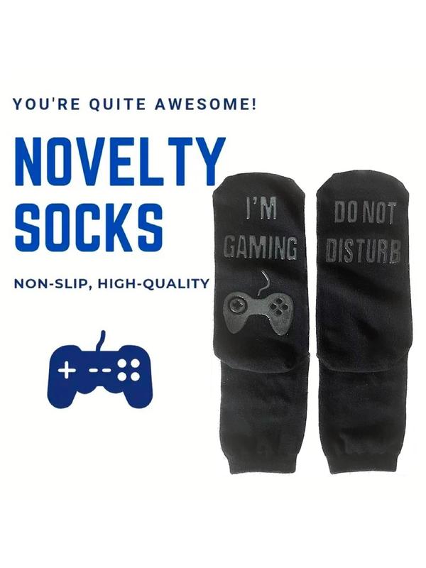 Men's Letter Print Glow in the Dark Crew Socks, Comfort Streetwear Fabric Socks For All Seasons, Casual Personalized Mid Calf Socks For Daily Wear