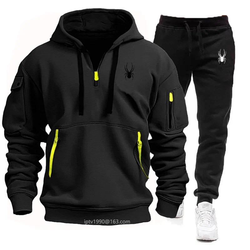 2024 new Spring and Autumn men's multi-pocket zipper hoodie + sweatpants two-piece jogging leisure fitness sports clothing set