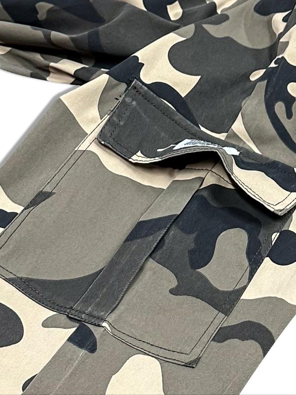 Men's Camo Print Patched Drawstring Waist Cargo Pants, 2 Counts Regular Fit Casual Pocket Trousers for Daily Outdoor Wear, Men's Bottoms for All Seasons, Comfy Clothes for Men