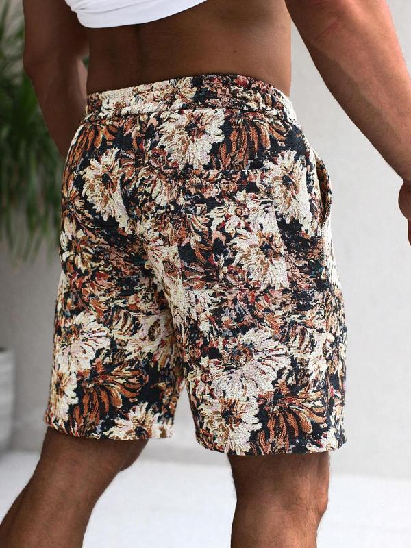 Men's Loose Floral Print Drawstring Waist Shorts, Casual Comfy Pocket Bermuda Shorts for Summer, Shorts for Men, Men's Bottoms for Daily Wear