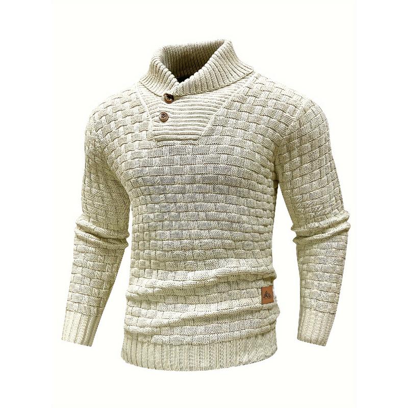 Men's Cozy Chic Waffle Pattern Sweater - High-Stretch, Soft, Breathable, Lightweight Pullover for Fall & Winter, Perfect for Mature Casual Everyday Wear