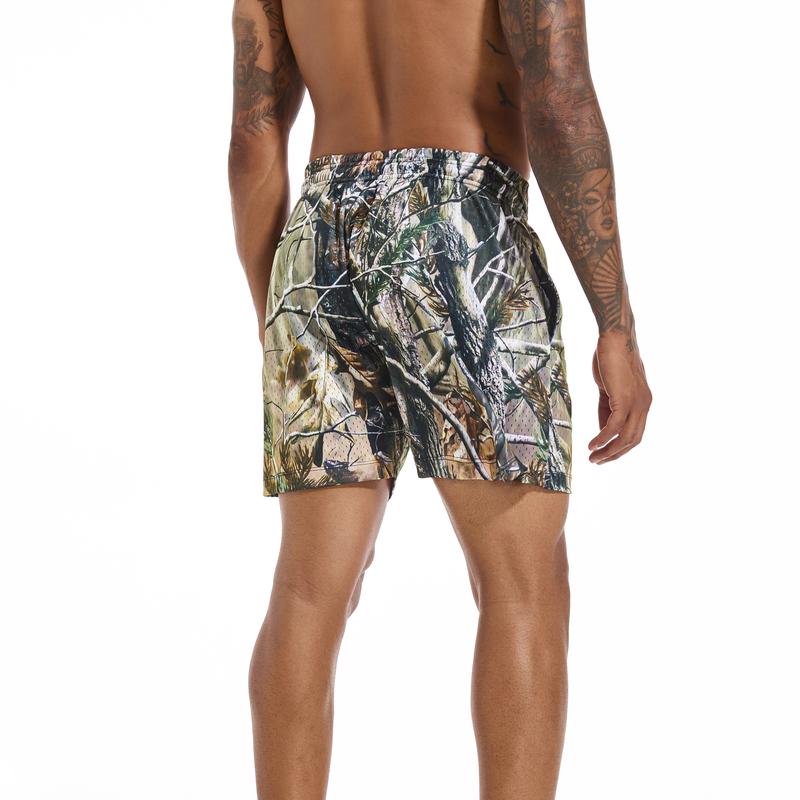 5 Inches Inseam Real Tree Casual Mesh Camo Shorts, Breathable & Versatile for Basketball, Beach, Gym, Running - Streetwear Style Workout Summer Clothes & Menswear Underwear