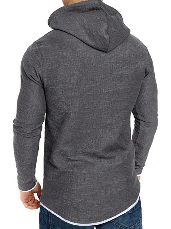 Men's Regular Fit Patched Drawstring Hoodie, Casual Long Sleeve Contrast Binding Sweatshirt for Spring & Fall, Fashion Men's Clothes for Daily Wear, Fall Clothes 2024