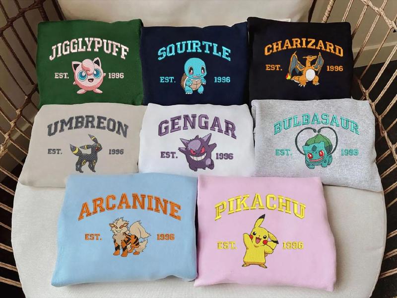 Embroidery Pokemonn Characters Sweatshirt, Embroidered Anime Shirt, Anime Shirt, Embroidered Shirt, Anime Shirt ESH1026-1200