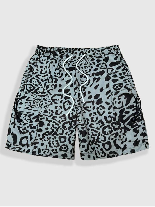 Men's Leopard Print Drawstring Shorts, Regular Fit Casual Pocket Shorts for Summer, Fashion Men's Bottoms for Daily Wear