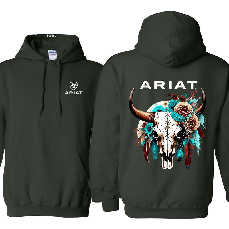 Ariat Hoodie, Wild Bull Skull Hoodie, Funny Animal and Flower, T-Shirt and Sweatshirt, Gift for Men and Women