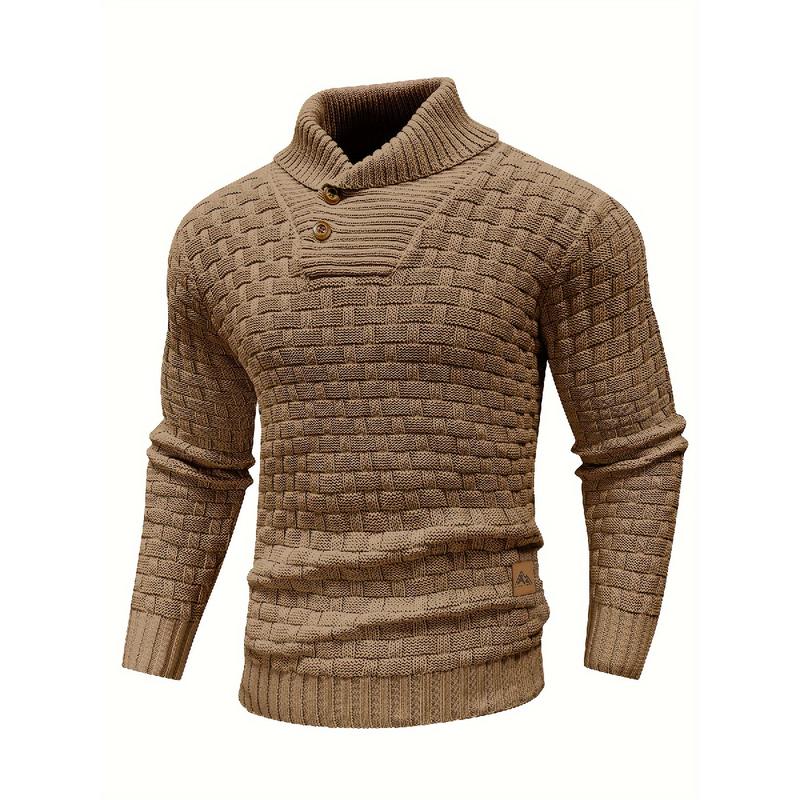 Men's Cozy Chic Waffle Pattern Sweater - High-Stretch, Soft, Breathable, Lightweight Pullover for Fall & Winter, Perfect for Mature Casual Everyday Wear