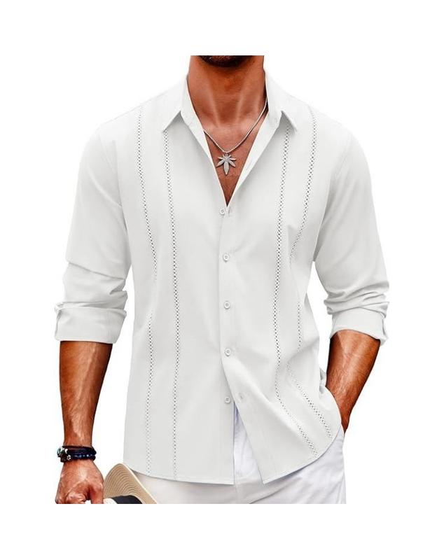 COOFANDY New York Fashion Week Mens Cuban Guayabera Shirt  Casual Button Down Shirts Long Sleeve Beach Linen Shirts Menswear Tropical